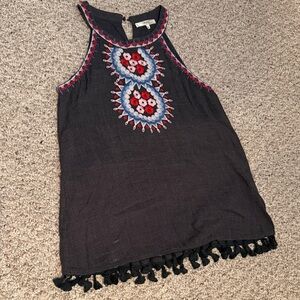 ANDREE BY UNIT Black Top with Red and Blue Embroidery